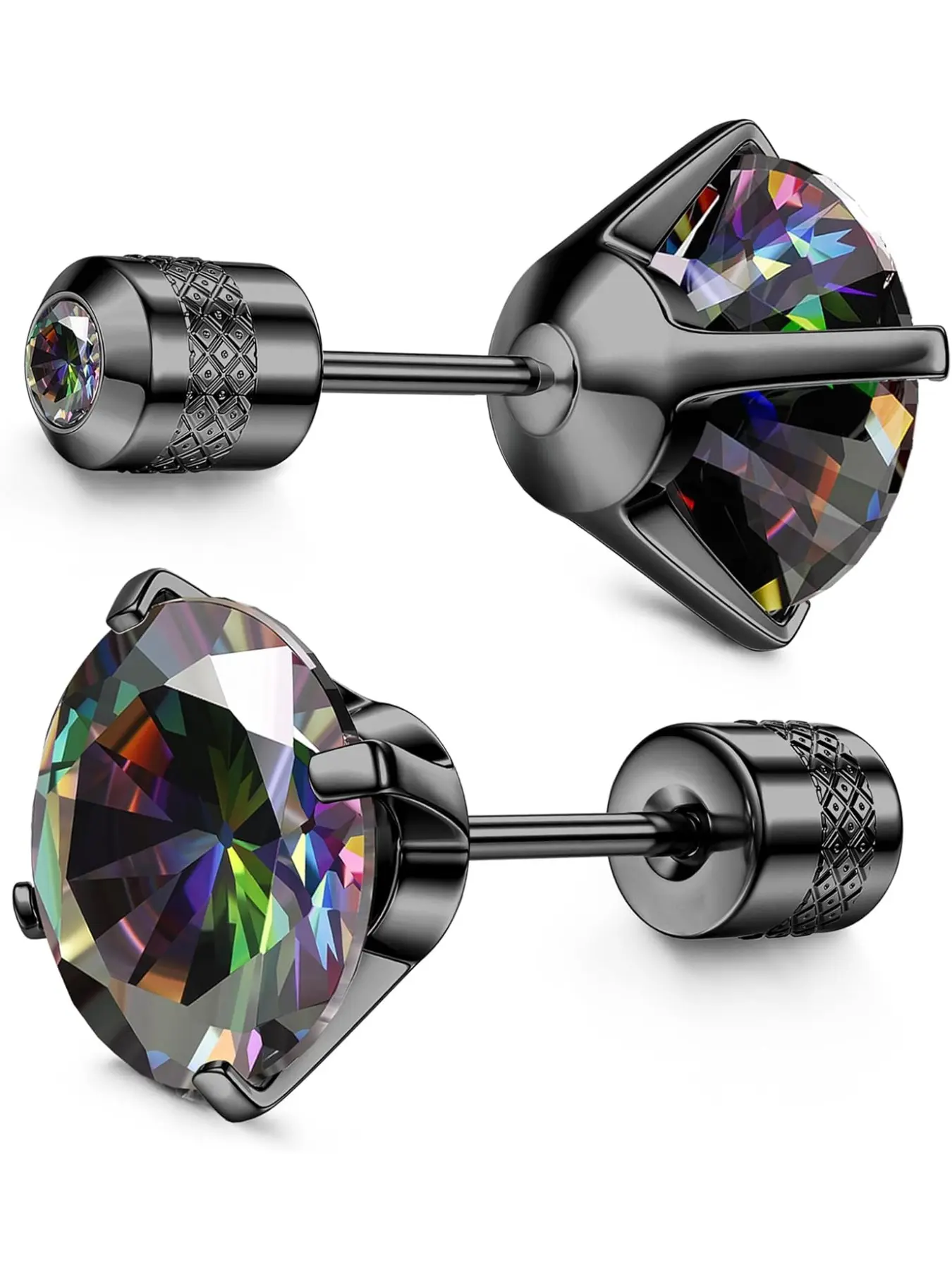 Hypoallergenic G23 Implant Grade Titanium Screw Back Earrings 20G Pure Titanium Post for Sensitive Ears 5A Cubic Zirconia Sparkling Ear Jewelry Titanium Earring Studs for Women Men Double Side Earrings Piercing Sleeper Studs Jewelry