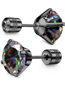 Hypoallergenic G23 Implant Grade Titanium Screw Back Earrings 20G Pure Titanium Post for Sensitive Ears 5A Cubic Zirconia Titanium Earring Studs for Women Men Double Side Earrings Piercing Sleeper Studs Jewelry for Women Men Double Side Earrings Piercing