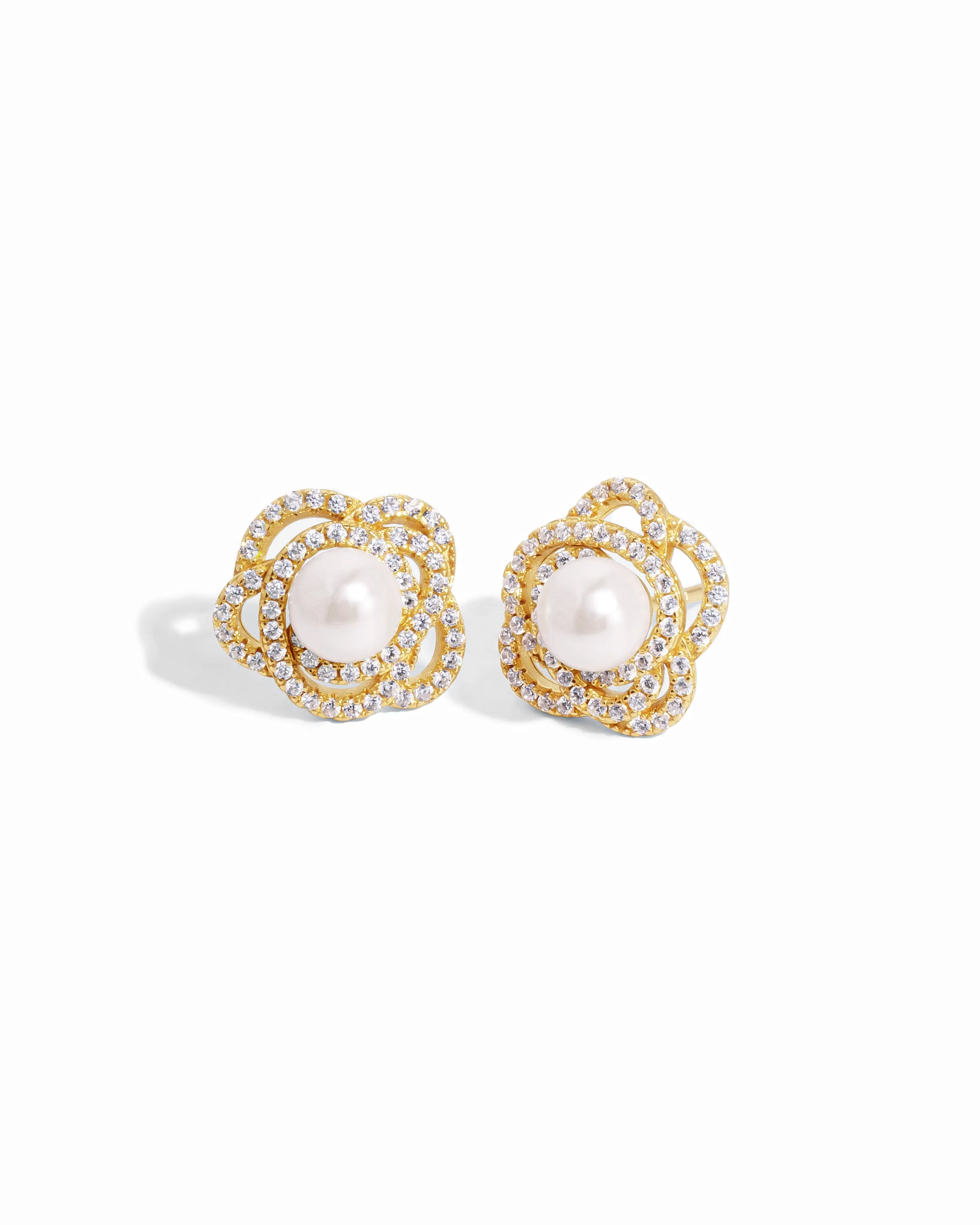 Sami Jewels Pearl Flower Statement Studs, 925 Sterling Silver Studs, 14K Gold Plated Earrings, Dainty Earrings, Stud Earrings, Flower Earrings, CZ Diamond Stud Earring