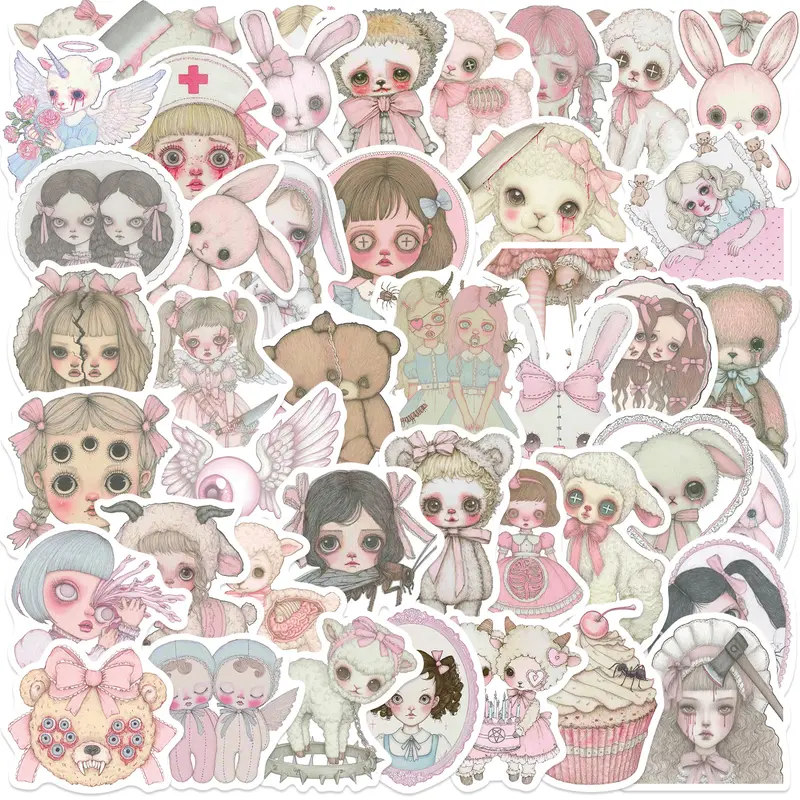50 Horror Girl Funny Stickers, Decorative Phone Toy Notebook Diary Poster Luggage DIY Wall Decals, Non-Adhesive