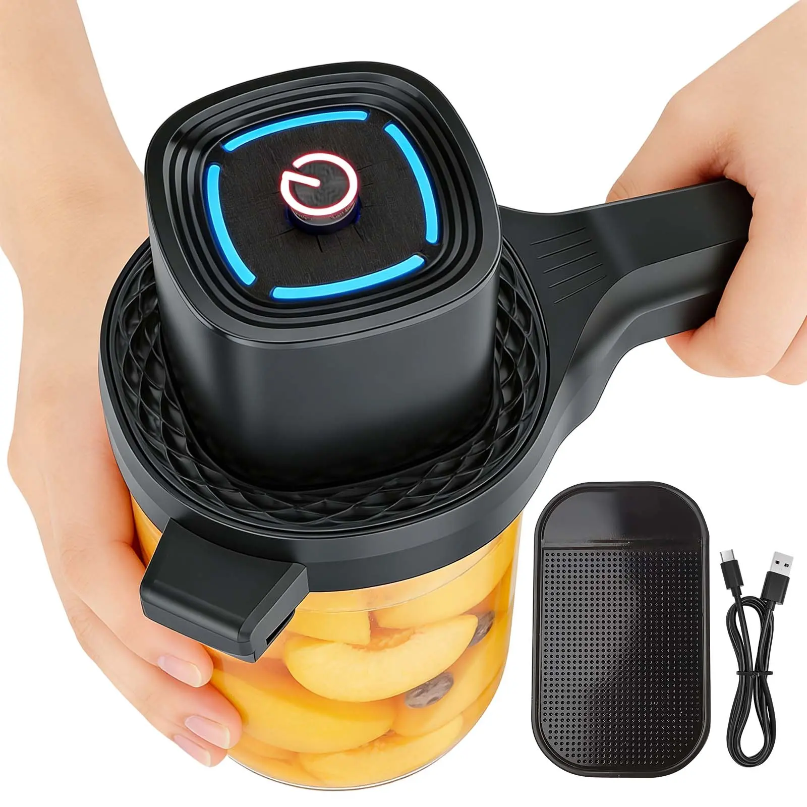 Portable Electric Jar Vacuum Sealer Kit Electric Jar Opener Power-Clamp, 2-in-1 Automatic Jar & Bottle Lid Opener, Auto-Tighten Manual Twist Kitchen Gadget for Seniors, Arthritis & Weak Hands, Free Non-Slip Rubber Gripper Pad
