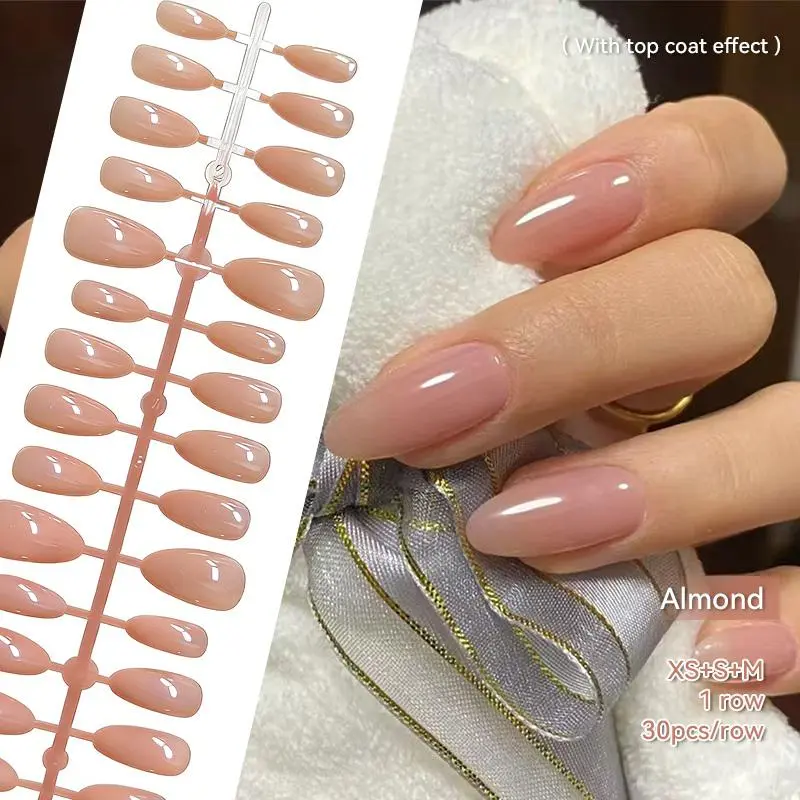 30Pcs Almond Nail Tip Fake Nail Pink Nude Color Wearable False Nails Fashion Simple Nature Full Cover Press On Nails DIY Nail