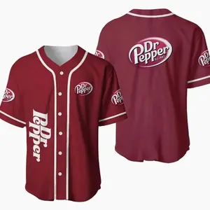 Dr Pepper Baseball Jersey – Vintage Soda Inspired Button-Up Shirt, Classic Red Streetwear, Retro Soft Drink Fan Apparel, Unisex Game Day Outfit, Gift for Dr Pepper Fans