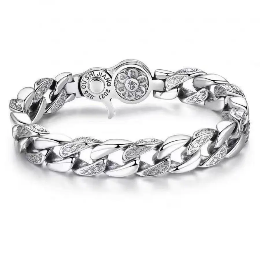 S925 Silver Plated  Unisex Neutral Style Rotatable Fashion Bracelet, Peace And Good Luck Bracelet, Timeless Retro Design, Domineering Cool Bracelet