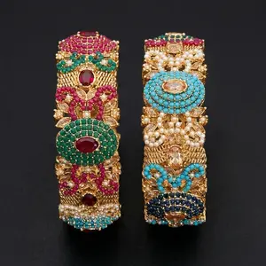 Nauratan Openable Statement SINGLE Bangle - 2.4 and 2.6 and 2.8 - with Gold Plating and Colorful Gemstones for Festive Wear simple style jewelry