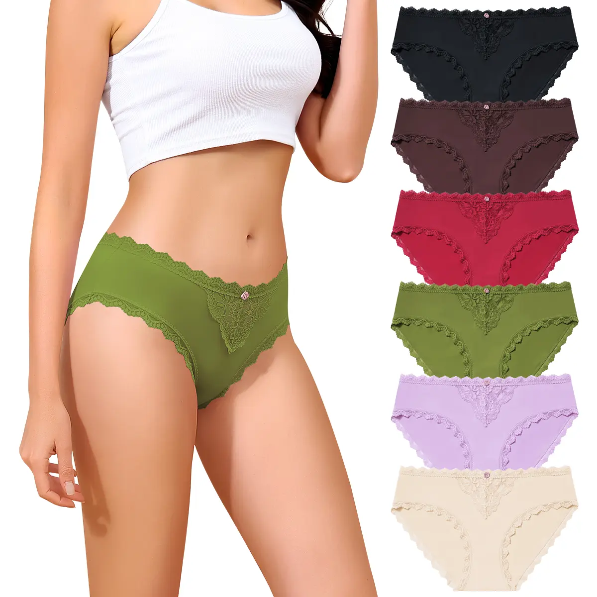 LEVAO Women's 6-Pack Basic Casual Lace Cheeky Panties, Soft Spandex Cotton Breathable Underwear, Chic Basics Lingerie, Cotton Underwear, Breathable Comfy Panties, Fashion Breathable Underwear