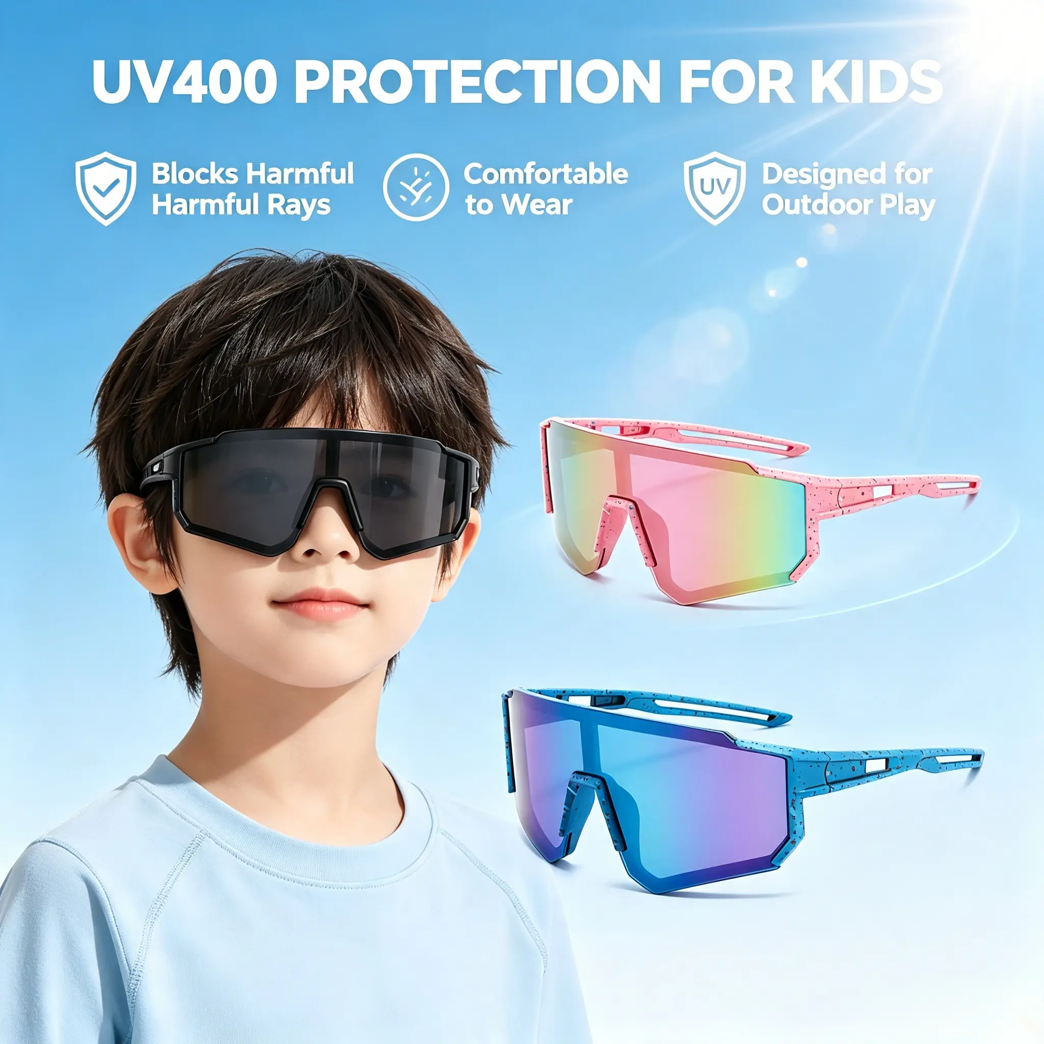 Kids Wraparound Sports Sunglasses UV400 Protection Lightweight Youth Cycling Outdoor Shades for Boys Girls