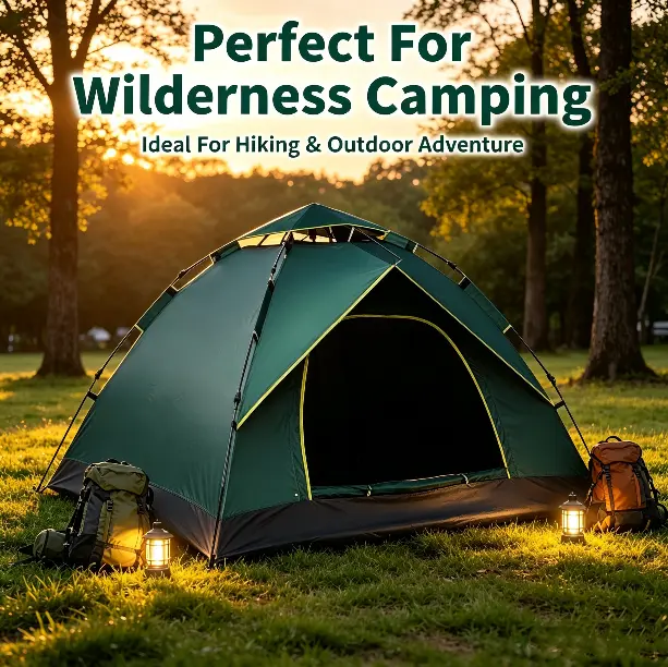 3-Person Pop-Up Camping Tent, Easy Setup, Waterproof Wind-Resistant Tent for Family Car Camping & Hiking
