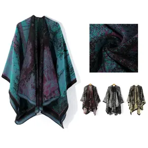 [Retro Shawl Autumn Winter] Autumn Winter Retro Shawl - Unisex Literary Contrasting Printing Thick Warm Cardigan Poncho Irregular Pattern Blanket