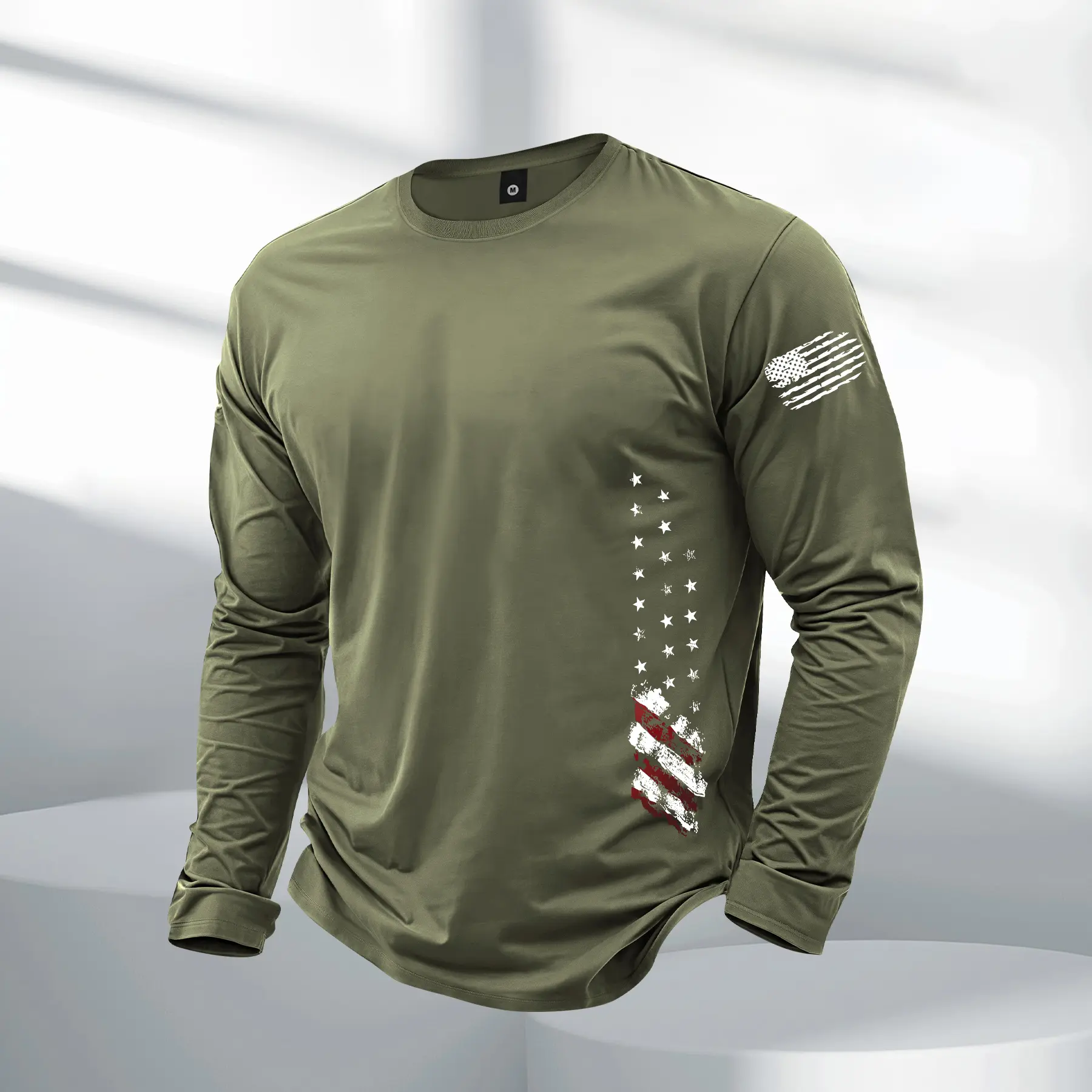 Men's Fashion Long Sleeve T-Shirt American Street Flag Print Style Outdoor Sports and Exercise Suitable Sport T-Shirt Gift for Boyfriend First Choice Elegant Long T-Shirt