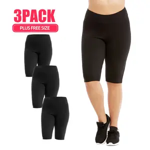 3 Pack Women's Biker Shorts Cotton Knee Length Leggings Curvy Plus Size High Waisted No See-Through Workout Running Cycling Tummy Control Activewear