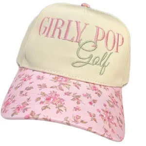 Girly Pop Golf Unisex Baseball Hat Adjustable with Floral Brim and Pink Embroidery Design