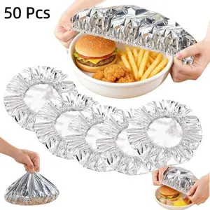 50 PCS Insulated Aluminum Foil Food Cover, Reusable and Stretchable, Proof & Freshness Guard, used for refrigerators and microwave ovens,  Picnic Restaurant Home Bowl