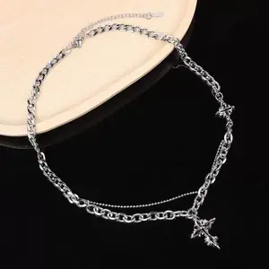 Flame Cross Necklace Black Flame Titanium Steel Pendant Men‘s Necklace Daily Wear Gift