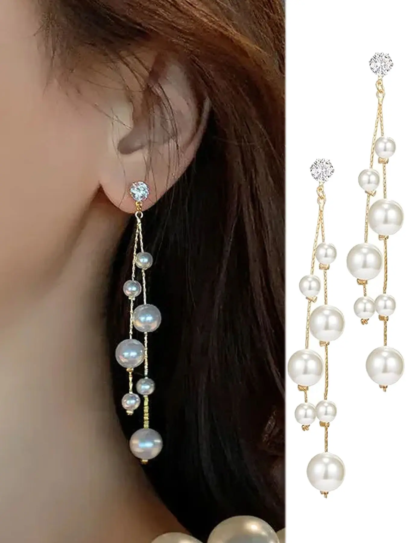 【Long Tassel Earrings】1Pair of Elegant Ladies' Faux Pearl Dangling Earrings - Long Chain Design, Perfect for Casual Wear, Weddings, Bridal Jewelry, and Special Occasions, Daily Earrings | Charming Earrings