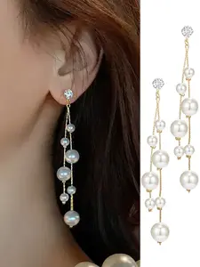 【Long Tassel Earrings】1Pair of Elegant Ladies' Faux Pearl Earrings - Long Chain Design, Perfect for Casual Wear, Weddings, Bridal Jewelry, and Special Occasions, Daily Earrings | Charming Earrings