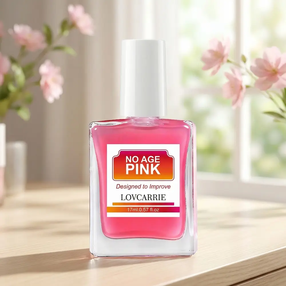 LOVCARRIE NO AGE PINK Nail Strengthener Treatment, Anti-Yellow Glossy Pink Nail Care Varnish, Repair Brittle Thin Split Nails, Long Lasting Shine Manicure Polish 17ml