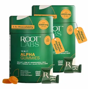 2Piece Root Labs Alpha 10-in-1 Shilaiit Gummies 4000 mgHoliday Gift-Ready Energy Stamina & Focus Zero SugarK XJ-66Ashwagandha,Tongkat Ali,Maca Vegan 60 Count
