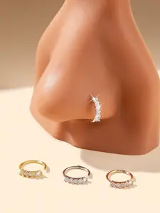 Rhinestone Decorated Nose Ring, Fashionable Nose Ring for Women & Girls, Body Jewelry for Party, Daily Clothing Decor, Trendy All-match & Exquisite Jewelry for Birthday Gift, Nose Piercing Jewelry
