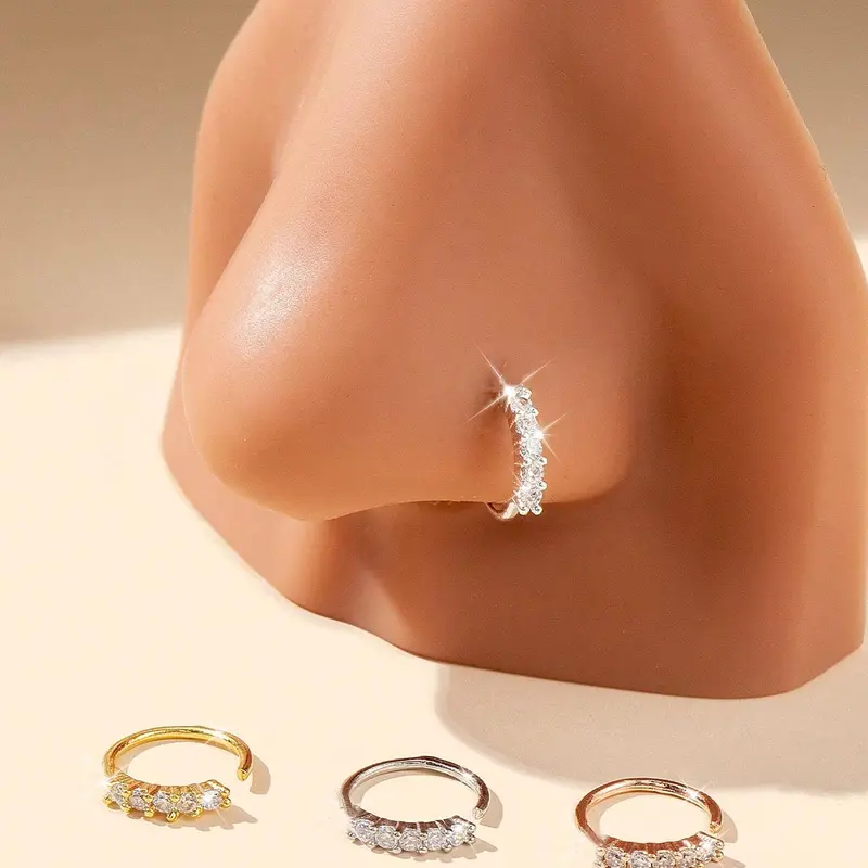 Personalized Copper & Cubic Zirconia Inlaid Luxury Nose Ring Jewelry for Women, Fashion Accessory for Nightclub Party, Festival, Birthday Present