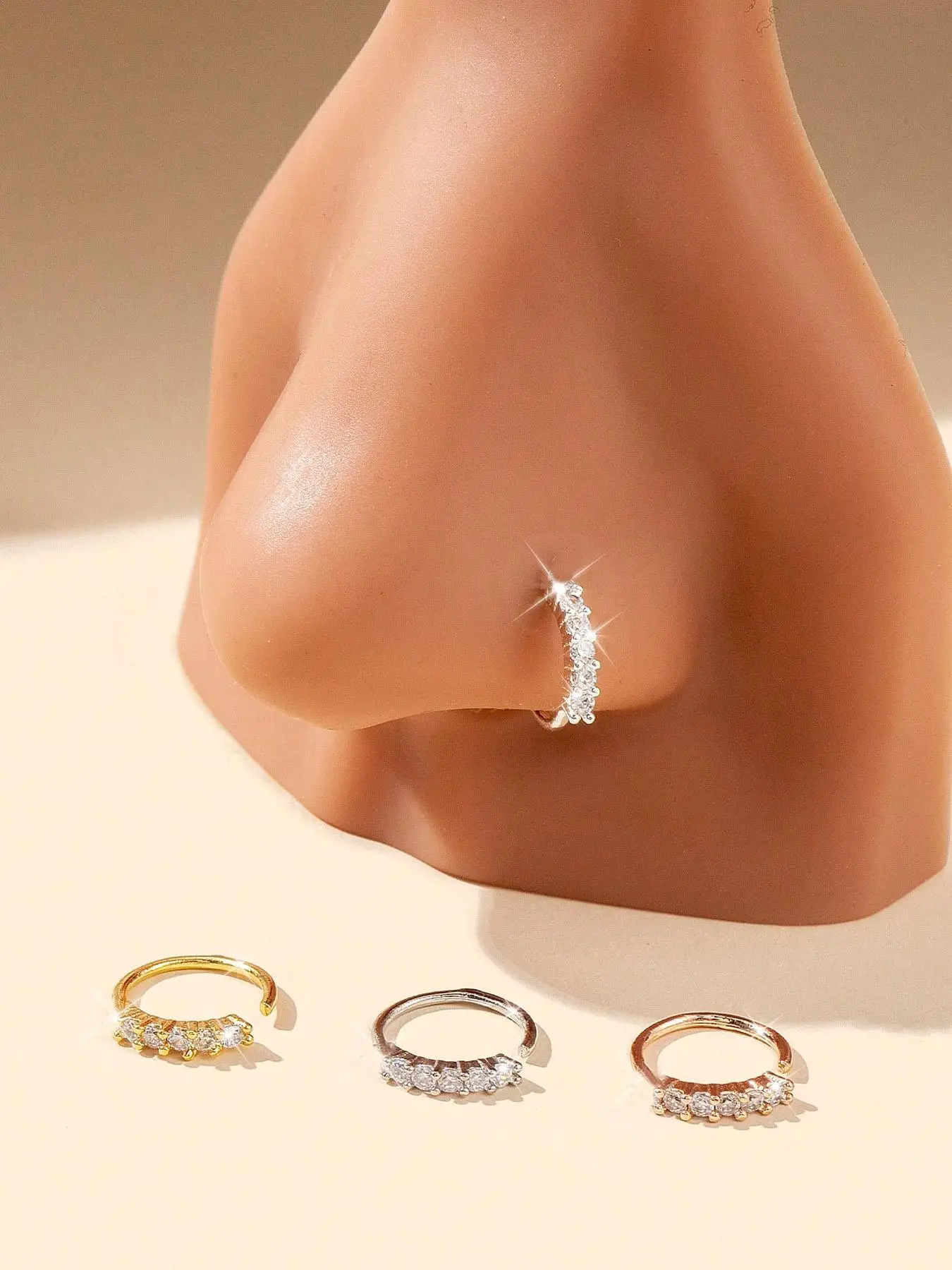 Personalized Copper & Cubic Zirconia Inlaid Luxury Nose Ring for Women, Fashion Accessory for Nightclub Party, Festival, Birthday Present