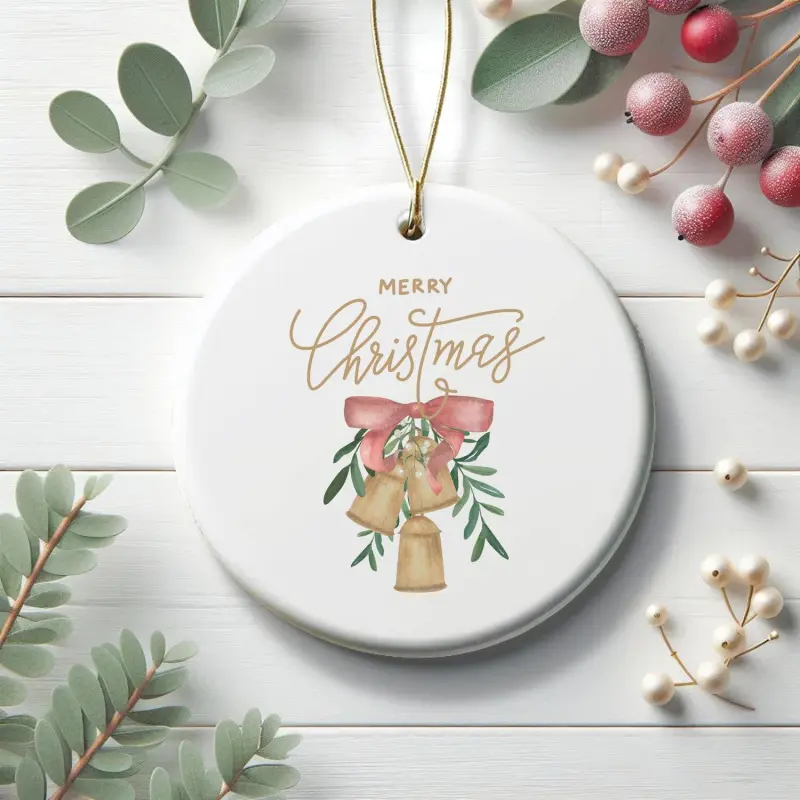 Merry Christmas, Bells Ceramic Ornament, Tree Decoration, Xmas Gift, Holiday Decor
