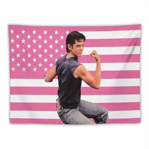 [Nostalgic Karate Tapestry] Nostalgic Ralph Star Macchio Karate Maker Tapestry |   Pink and White American Flag Murals, Horizontal Home Decor for Bedroom, Living Room, Dormitory, Concert - Martial Arts Enthusiasts Gift