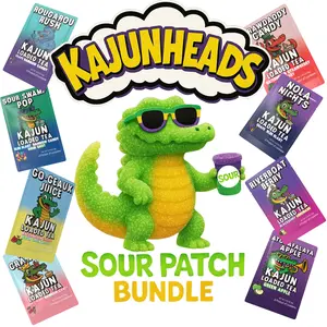 Kajunheads Sour Patch Bundle TikTok Editions - 8 Unique Sour Flavors Individually Packed Travel Friendly Watermelon Rainbow Green Tea Beverage Energy