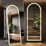 Sweetcrispy Aluminium LED Backlit Arched Floor Standing Mirror - Dimmable 3-Color 200-LED, Clarity-Adjustable, Safety-Enhanced Bedroom Body Mirror, Freestanding Wall-Saving, Multi-Mountable Modern Home Decor Bedroom Item Room Accessory