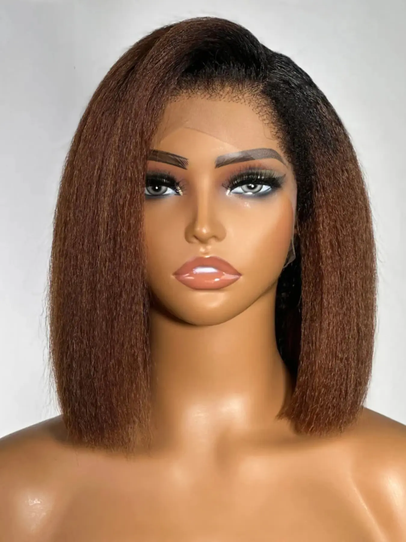 Natural 14 Inch Fashion Gradient Yaki Soft Straight Hair Lace Front Wig, Heat Resistant Pre-Braided Synthetic Daily Use Wig, Lace Frontal Wig, Natural Looking Wig, Straight Wigs