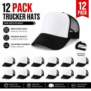 12-Pack Bulk Blank Trucker Hats - Women's Trendy Style, Black White Foam-Front Baseball Caps with Breathable Mesh Back, Adjustable Snapback for DIY Printing/Embroidery, Team Events Gifts, Trucker Hat, Women's Trucker Hat Fitted Hat Set