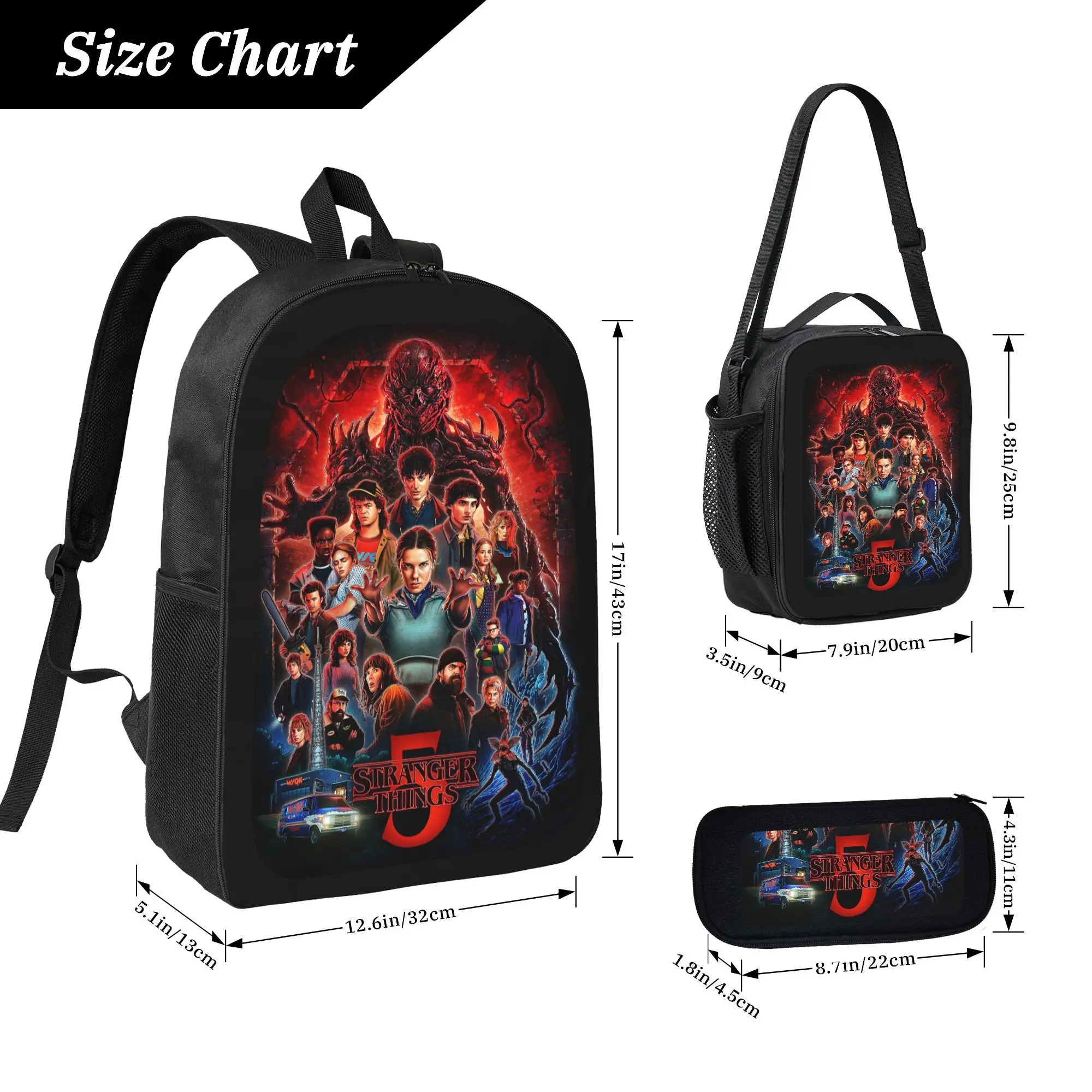 Stranger Things Season 4 Theme Teen Backpack 3-Piece Set Black Vecna ...
