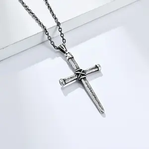 neutral cold wind retro old titanium steel nails cross necklace forged iron nails personalized cross pendant