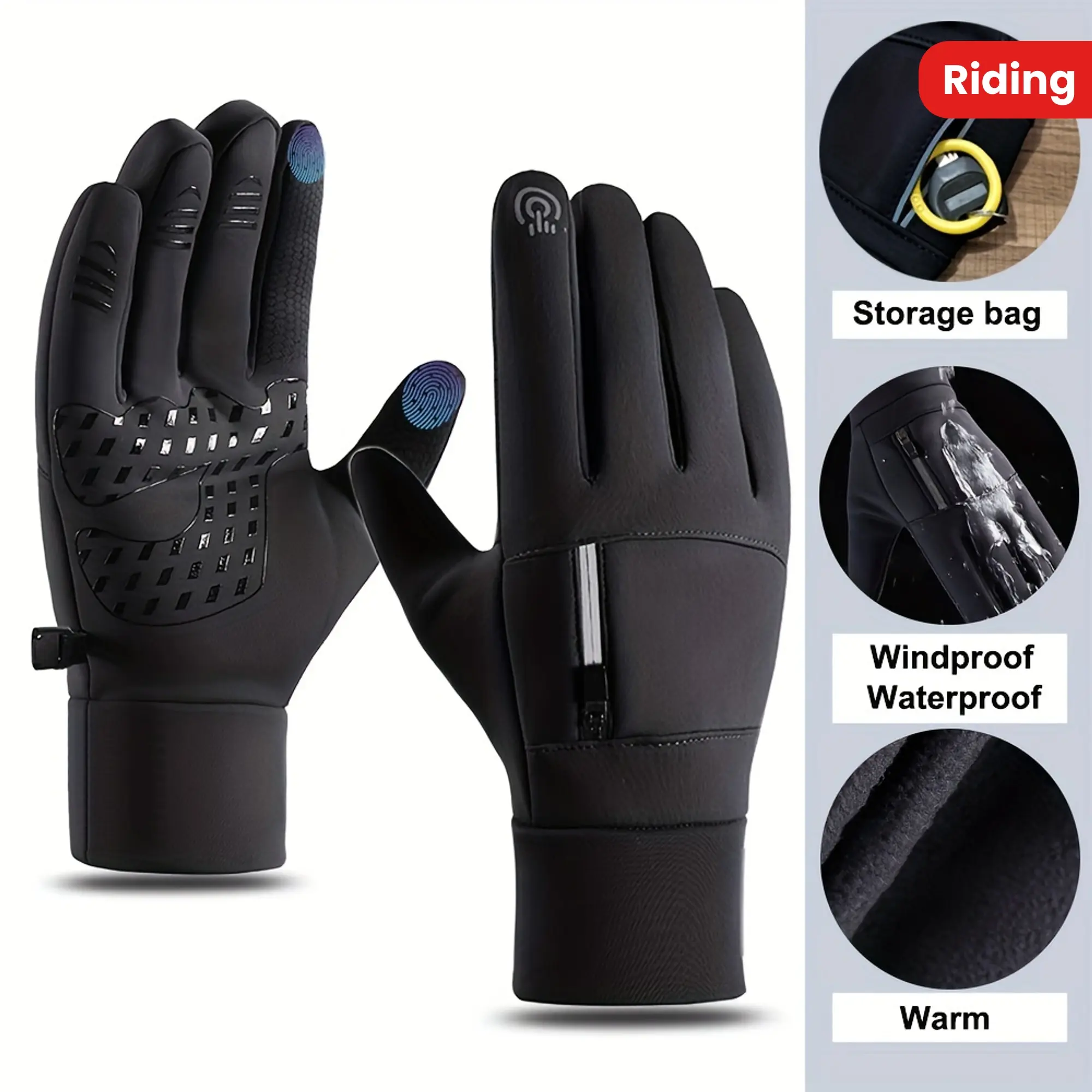 Winter Warm Windproof and Waterproof Men's Gloves for Touch Screen,  Suitable for Outdoor Running, Riding, Skiing, and Driving Fishing Non-Slip and Cold-Proof,