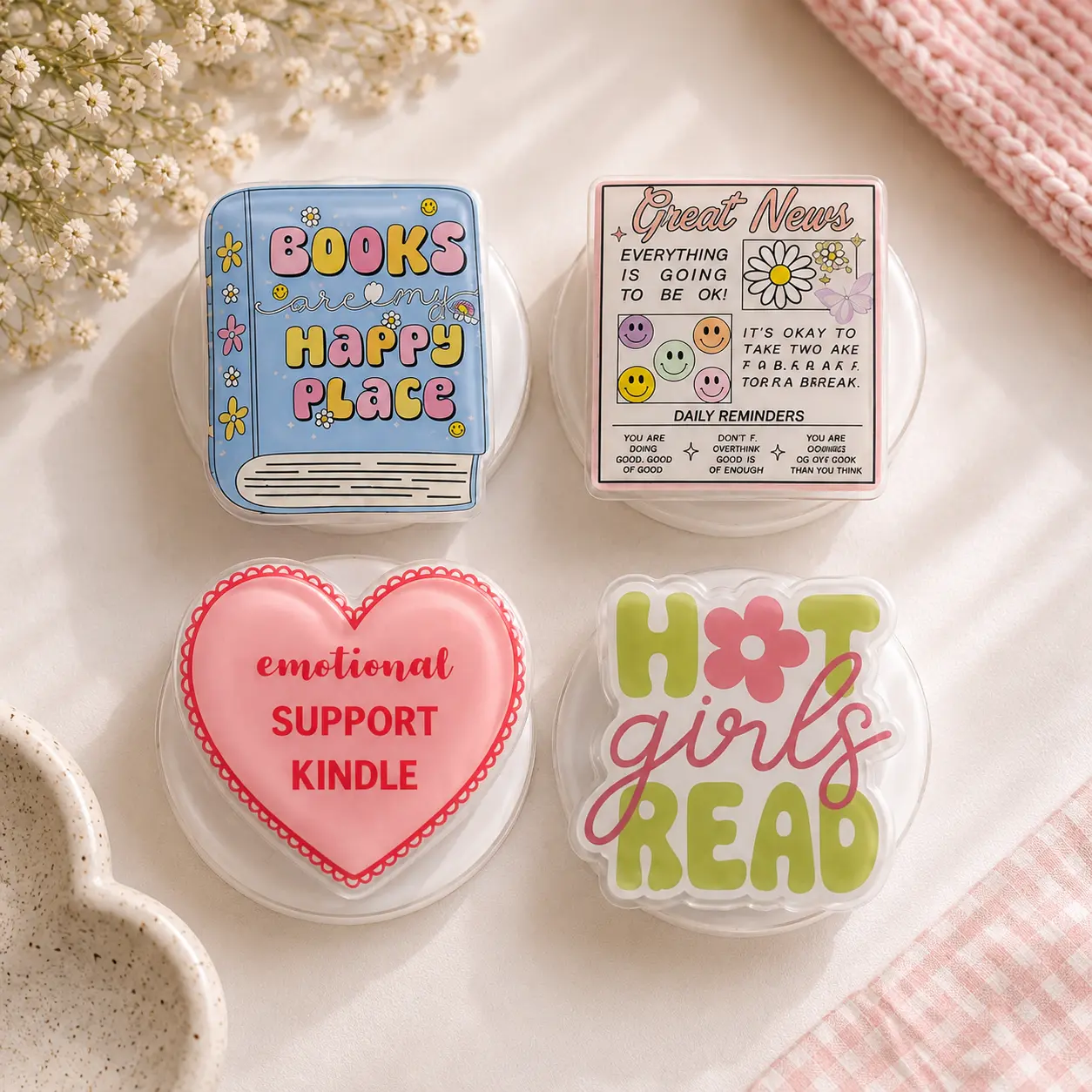 Books Are My Happy Place Phone Grip for MagSafe Cute Book Lover Kindle Grip Reader Phone Holder Stand Coquette Reading Accessory Gift