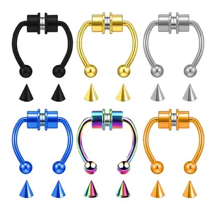 Magnetic Septum Nose Ring Stainless Steel Horseshoe Fake Nose Septum Rings Non-Pierced Clip On Nose Hoop Rings