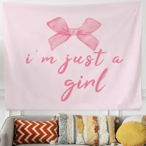 Trendy Coquette Pink Bows Tapestry for Bedroom, Confidently Me Tapestry Decor Wall Hanging, Inspirational Girly Room Aesthetic Wall Blanket Decor for Woman Teen Girls Room Art