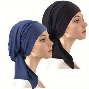 2pcs Comfortable Stretchy Pirate Turban Hats - Adjustable Elastic Design, Loose Breathable Fabric, Solid Colors - Designed for Muslim Women, Chemo Friendly, Eid, Christmas, gifts