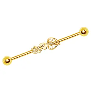 Gold Plated Leaf Trio Industrial Barbell - Stainless Steel