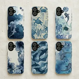 Coastal Phone Case, Blue Whale Shark, Ocean Aesthetic Tough Case, Blue Beach Dolphin Case, Sea Life Summer, Trendy Gift, Phone Cases For 11 to 17Promax