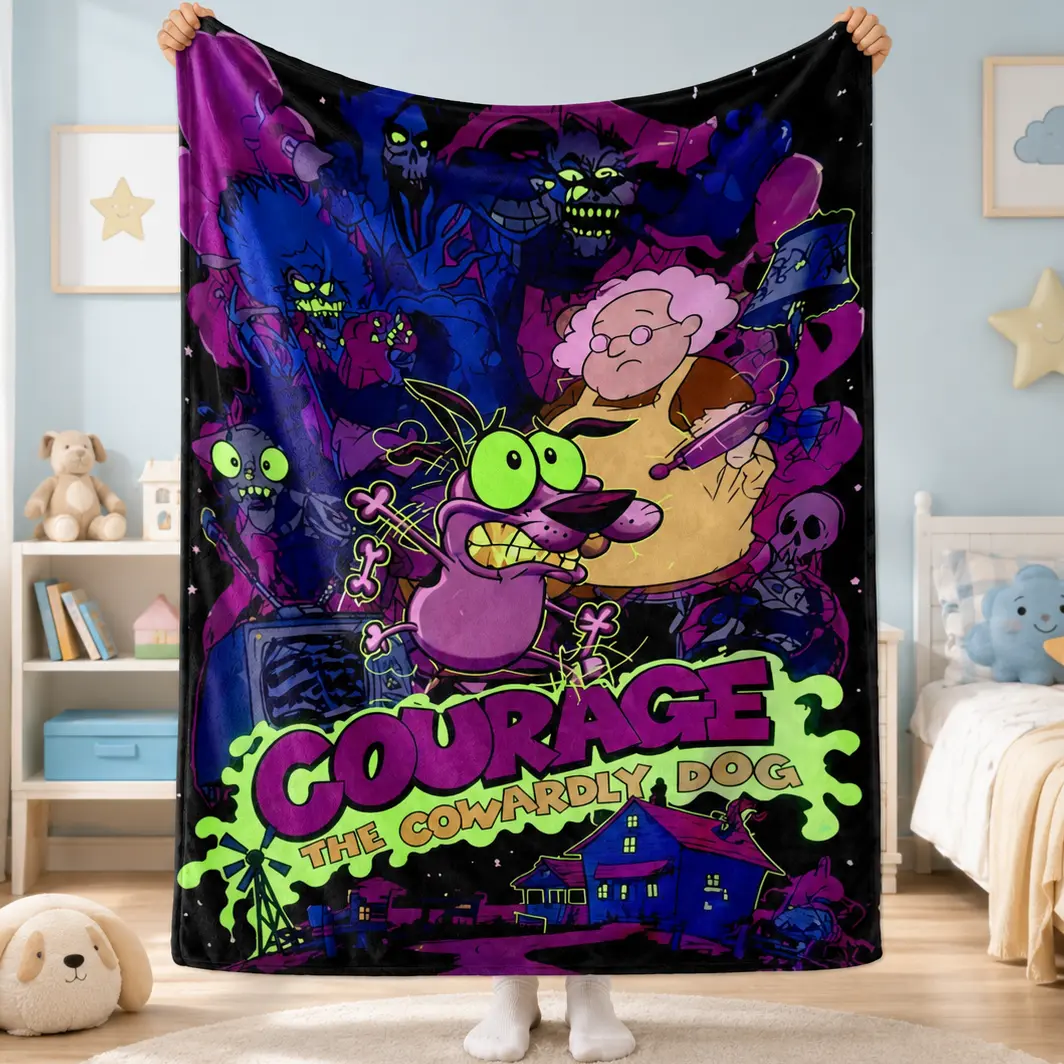 Courage the Cowardly Dog Retro Cartoon Character Print Flannel Fleece Throw Blanket - Multi-Size (30×40in Included), Wrinkle Resistant, Anti-Pilling, Breathable, Soft, Durable, Machine Washable, AC Blanket for Teens, Couch Decor, Funny Spooky Gift