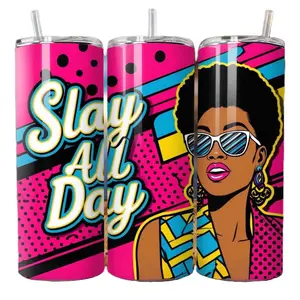 Slay All Day 20oz Stainless Steel Skinny Tumbler - Insulated Travel Drinkware, Reusable, Portable, Washable Versatile Kitchenware for Everyday Use