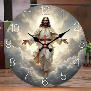 2D flat design. 1 piece set. Jesus icon religious themed clock, silent decorative clock, creative clock, suitable for bedroom, living room, and office decoration, 25/30 cm (excluding AA batteries), 2D flat version