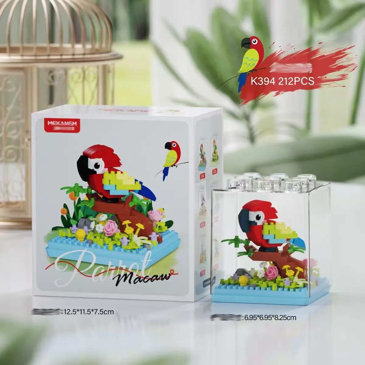 Cute Parrot Bird Creative Building Block Set Model Kit, Space Decoration, Fun Desktop Ornament, Includes Transparent Dust Cover, Holiday Gift