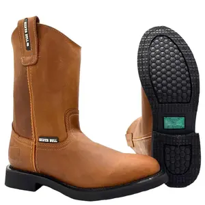 Silver Bull Roper Boot Slip Resistant Rubber Sole Crazy Light Brown Goodyear Welt Construction Leather Round Toe Footwear Shoe Comfort Walking Shoes