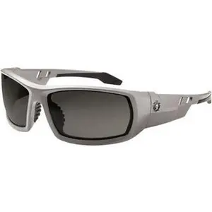 Ergodyne 50130 Framed Wrap-Around Safety Glasses - Uncoated Smoke Lenses, Gray Frame, Universal Size, Home Improvement Work Safety Eye Protection, Framed Safety Glasses