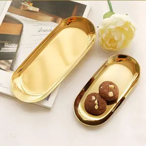 Oval Stainless Steel Tray Gold Color Storage Tray for Tea Fruit Cosmetics Jewelry Round Plate 10*16*1cm Set [Fall Deals]