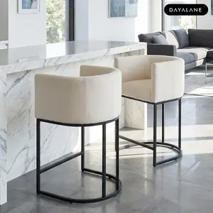 [Mother'sDayGift]DAYALANE Vintle Bar & Counter Stool Modern Barrel Bar Stools For Christmas With Arm Upholstered Linen Chairs Gold Brass Frame for Kitchen Island Pub Dining Room Multiple Heights Easy Assemble Comfort Support