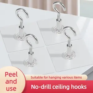 Strong Adhesive No Drill Wall Ceiling Hooks, Heavy Duty Inverted Hangers for Mosquito Net Curtain Lantern Home Bedroom Dorm