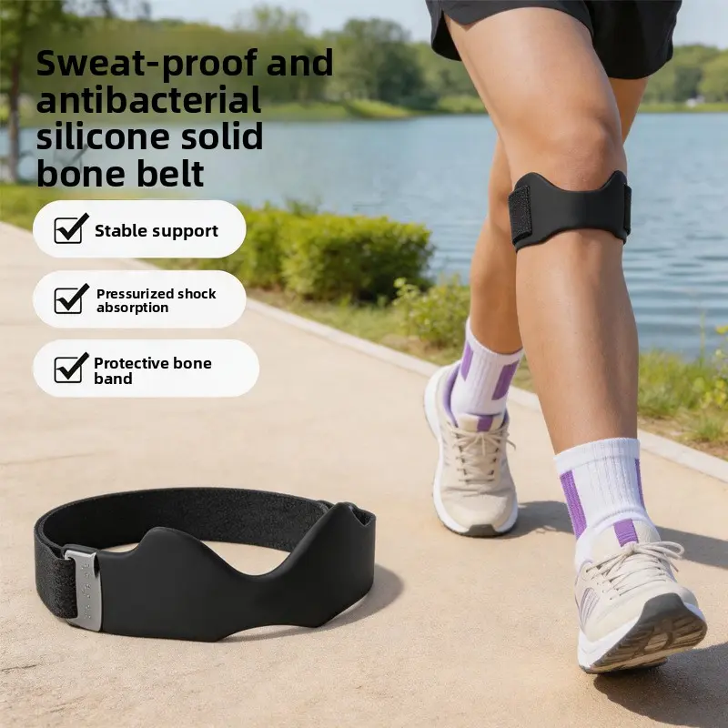 Silicone Patella Knee Strap for Men and Women, Adjustable Knee Support Brace, Shock-Absorbing Knee Band for Running, Hiking, Sports, and Daily Workout Protection